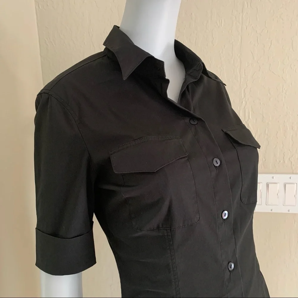 KENZO PARIS Poplin Stretch Button Up Black Blouse - Picture 5 of 15